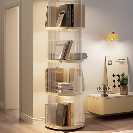 Rotating circular bookshelf with four layers- Cream White Multi-Layer Storage Rack, 40.5x40.5x135.5cm (ABS+PET)
