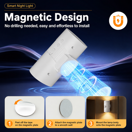 2-Pack White Rechargeable Magnetic Dual Direction Wall Lamp - Widely Triple Sensing, 15s Automatic Timing & Constant On Mode, 3 Colours and 4 Brightness Levels for Hallways and Bedrooms