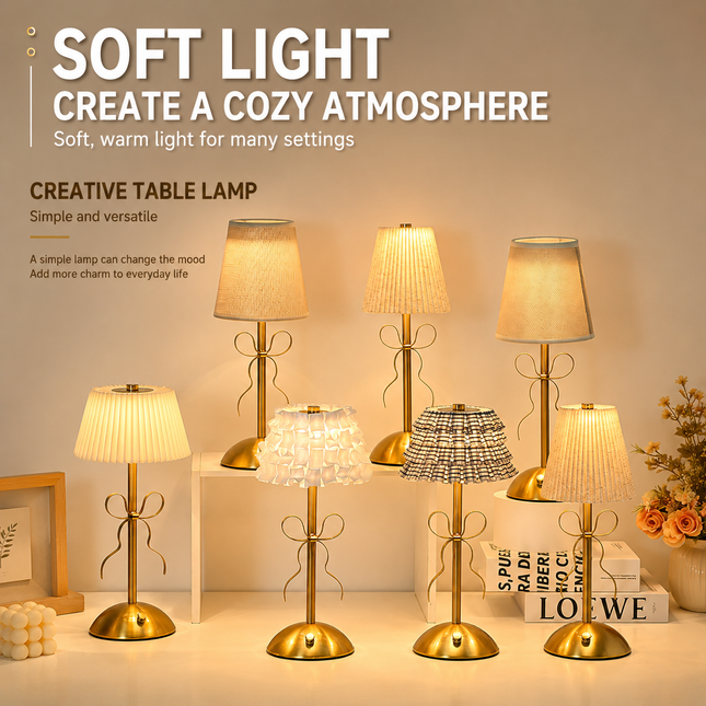 Creative Rechargeable Bow Table Lamp with Pleated Fabric – product detail