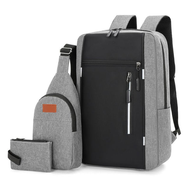 3-Piece Grey and Black Set Large Capacity Waterproof Business Travel Backpack Plus Crossbody Bag