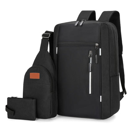 3-Piece Black Set Large Capacity Waterproof Business Travel Backpack + Crossbody Bag + Coin Purse with 16 Inch Laptop Padded Compartment, Muti Pockets & USB Charging Port