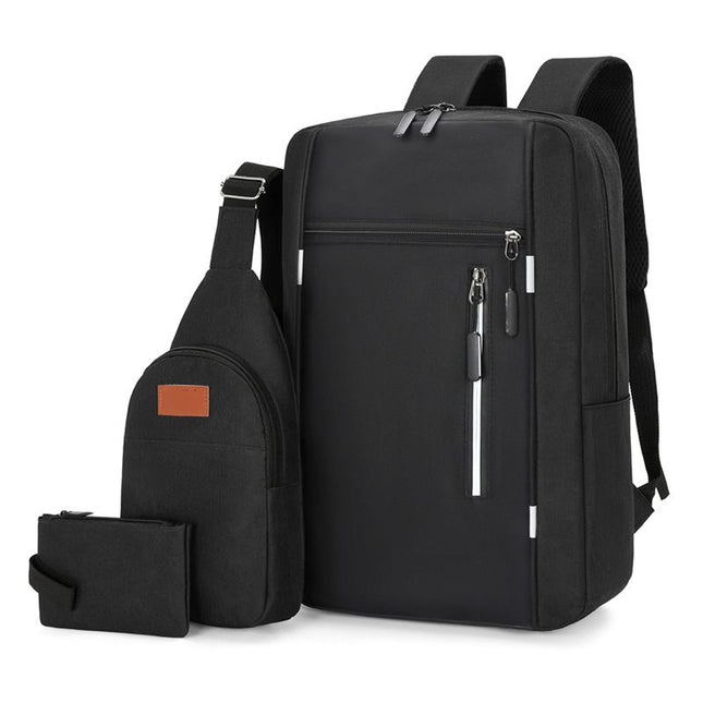3-Piece Black Set Large Capacity Waterproof Business Travel Backpack Plus Crossbody Bag Plus Coin