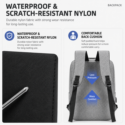 3-Piece Black Set Large Capacity Waterproof Business Travel Backpack + Crossbody Bag + Coin Purse with 16 Inch Laptop Padded Compartment, Muti Pockets & USB Charging Port
