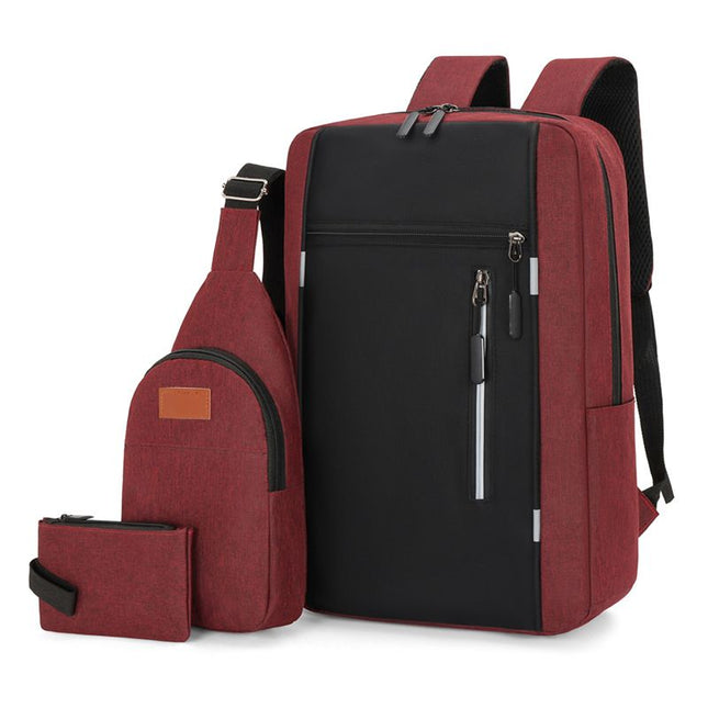 3-Piece Red and Black Set Large Capacity Waterproof Business Travel Backpack Plus Crossbody Bag Plus