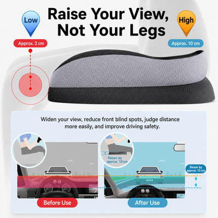 Grey Ergonomic U-Shaped Double-Layer Raised Car Seat Cushion with Breathable Cover and Buckle Straps - High Elasticity Memory Foam Driver Cushion, Coccyx Relief & Posture Improval