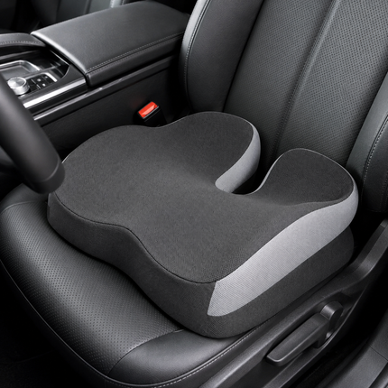 Grey Ergonomic U-Shaped Double-Layer Raised Car Seat Cushion with Breathable Cover and Buckle Straps - High Elasticity Memory Foam Driver Cushion, Coccyx Relief & Posture Improval