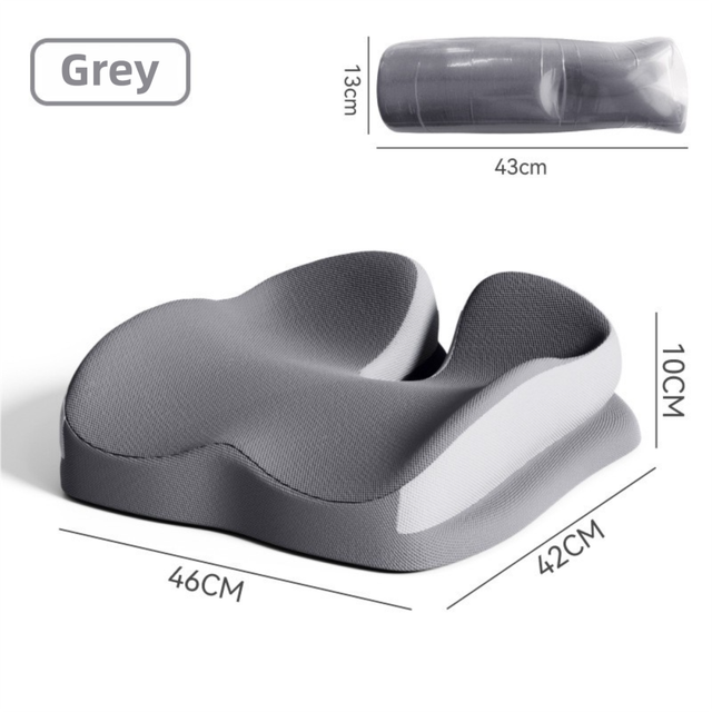 Grey Ergonomic U-Shaped Double-Layer Raised Car Seat Cushion with Breathable Cover and Buckle