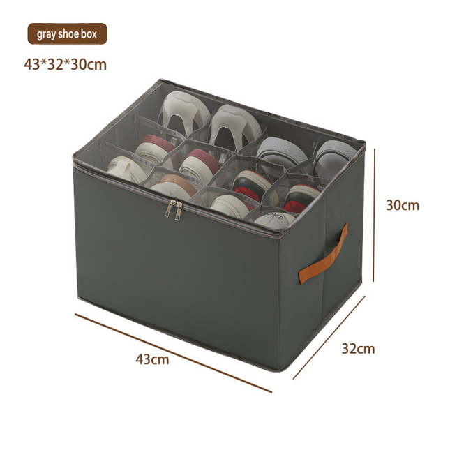 Gray Foldable Shoe Storage Box with Dustproof Clear Top Window 12 Grid Dividers & V888-ELOSUNG55031