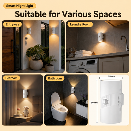 2-Pack Black and White Rechargeable Magnetic Dual Direction Wall Lamp - Widely Triple Sensing, 15s Automatic Timing & Constant On Mode, 3 Colours and 4 Brightness Levels for Hallways and Bedrooms