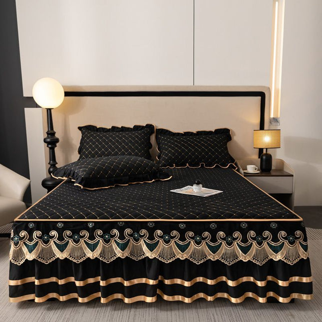 Purple and Gold European Soft Brushed Quilted Bed Skirt Plus 2 Pillowcases V888-ELOSUNG55060