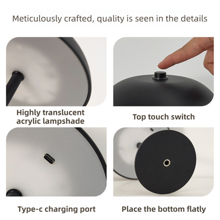 White Metal Mushroom Table Lamp with Top Touch Control 3 Colour Mode & Stepless – shape and profile