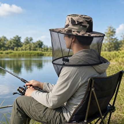 Camouflage-1 Foldable Mosquito Net Fishing Hat with Storage Bag