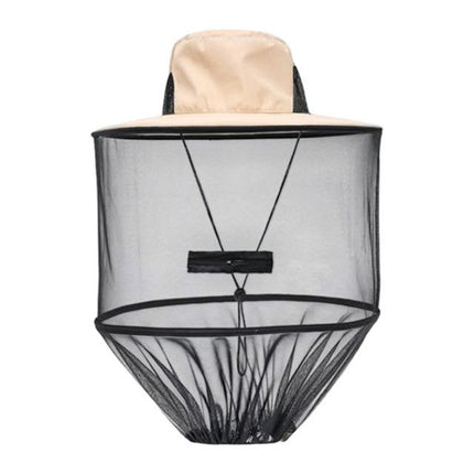 Beige Foldable Mosquito Net Fishing Hat with Storage Bag