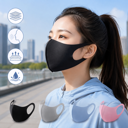 Summer Reusable Ice Silk Cooling Face Mask - Breathable 3D Mesh Design with Lip Space, Dust & Haze Protective in Grey 6 Pack