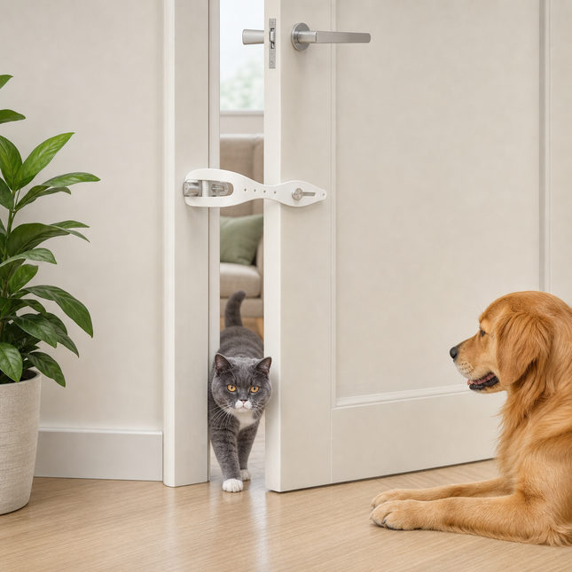 Cat Door Latch with 5 Adjustable Opening 2.5-6" - Cat Access Door Restrictor, Tool-Free Install, Helps Keep Dogs Out of Litter Box and Food, 2 Pack Black
