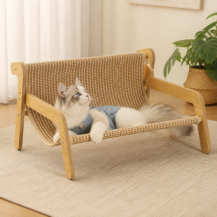 53.5 X 46 X 28 CM Large Cat Scratcher Sofa Bed with Wooden Elevated