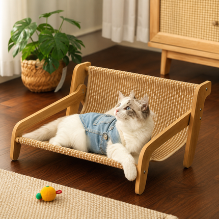 54 X 44 X 28CM Large Cat Scratcher Sofa Bed with Wooden Elevated Base