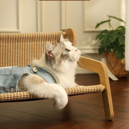 54 X 44 X 28CM Large Cat Scratcher Sofa Bed with Wooden Elevated Base