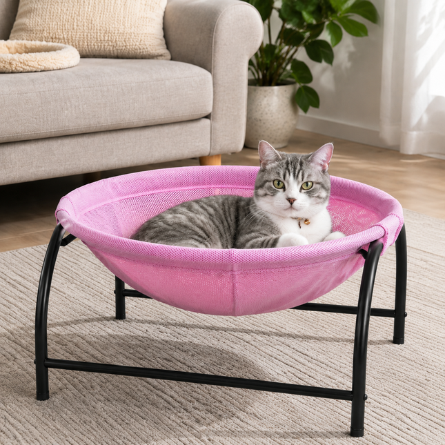 Pink Elevated Cat Hammock Bed