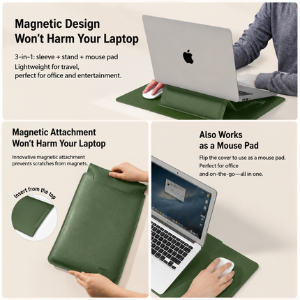 4 in 1 Pink Soft PU Leather Laptop Sleeve with Stand, Mouse Pad and Power Pouch - Lightweight Portable Case for 15/16 Inch Laptops
