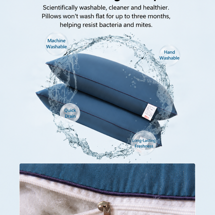 2 Pack Navy Blue High Bed Pillows with Washable Zip Cover Set (48 x 74 cm) - Soft Brushed  Fabric, Plush Fibre Fill, Fast Rebound Support & Structured Piped Edges for Home Hotels Apartments