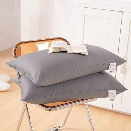 2 Pack Grey High Bed Pillows with Washable Zip Cover Set (48 x 74 cm) - Soft Brushed  Fabric, Plush Fibre Fill, Fast Rebound Support & Structured Piped Edges for Home Hotels Apartments