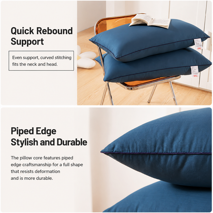 2 Pack Grey Medium Bed Pillows with Washable Zip Cover Set (48 x 74 cm) - Soft Brushed  Fabric, Plush Fibre Fill, Fast Rebound Support & Structured Piped Edges for Home Hotels Apartments