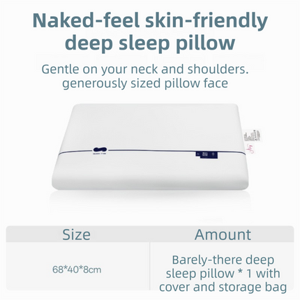 White Deep Sleep Slow Rebound Memory Foam Pillow with Washable Cover and Storage Bag - Broad Surface and All-Around Neck Support, 68 x 40 x 8 cm for Back and Side Sleepers