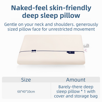 Beige Deep Sleep Slow Rebound Memory Foam Pillow with Washable Cover and Storage Bag - Broad Surface and All-Around Neck Support, 68 x 40 x 10 cm for Back and Side Sleepers