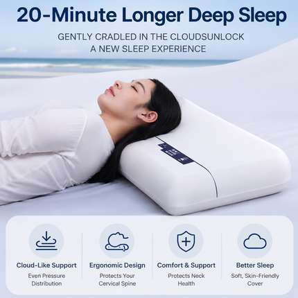 Beige Deep Sleep Slow Rebound Memory Foam Pillow with Washable Cover and Storage Bag - Broad Surface and All-Around Neck Support, 68 x 40 x 10 cm for Back and Side Sleepers