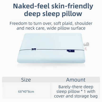 Blue Deep Sleep Slow Rebound Memory Foam Pillow with Washable Cover and Storage Bag - Broad Surface and All-Around Neck Support, 68 x 40 x 8 cm for Back and Side Sleepers