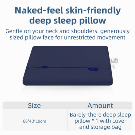 Navy Blue Deep Sleep Slow Rebound Memory Foam Pillow with Washable Cover and Storage Bag - Broad Surface and All-Around Neck Support, 68 x 40 x 10 cm for Back and Side Sleepers