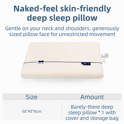 Beige Deep Sleep Slow Rebound Memory Foam Pillow with Washable Cover and Storage Bag - Broad Surface and All-Around Neck Support, 68 x 40 x 8 cm for Back and Side Sleepers