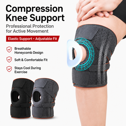 Grey and Rose Red Breathable Sports Knee Brace 1 Pair