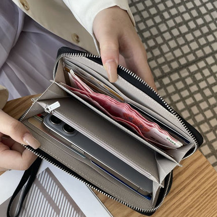Black Women's Genuine Leather Long Wallet - Zip Closure Clutch Purse with Multi Compartment Card, Cash and Phone Storage for Everyday Use and Travel