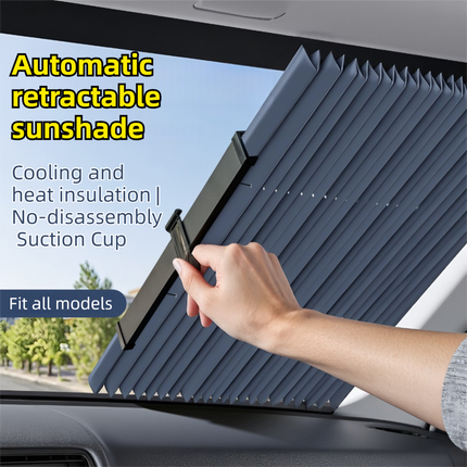 Retractable Car Windscreen Sun Shade with Suction Cup  - Auto Roll Up Heat Reflective Aluminium Film Curtain, Cut to Fit for Universal Vehicles 65 x 130 / 150 cm