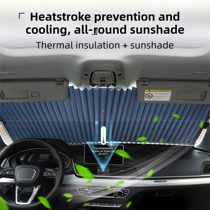 Retractable Car Windscreen Sun Shade with Suction Cup  - Auto Roll Up Heat Reflective Aluminium Film Curtain, Cut to Fit for Universal Vehicles 70 x 130 / 150 cm