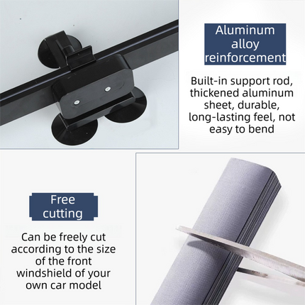 Retractable Car Windscreen Sun Shade with Suction Cup  - Auto Roll Up Heat Reflective Aluminium Film Curtain, Cut to Fit for Universal Vehicles 70 x 130 / 150 cm