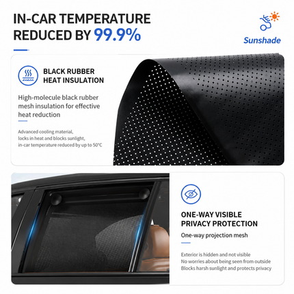 1 Pair Retractable Car Side Window Sun Shade (40 x 45CM) - 6 Layer Vinyl Insulation Reflective Roller Blinds, One Click Auto Rewind, One-Way Privacy, Universal Suction Cup & Velcro Fit