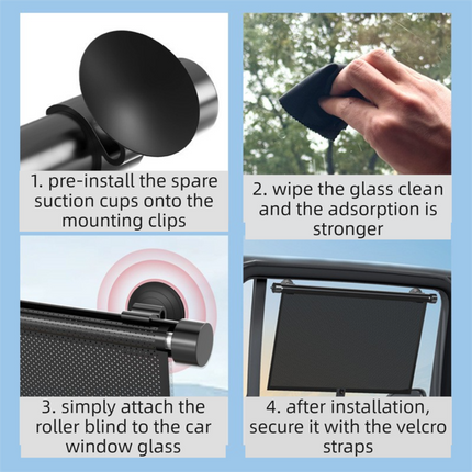 1 Pair Retractable Car Side Window Sun Shade (45 x 50CM) - 6 Layer Vinyl Insulation Reflective Roller Blinds, One Click Auto Rewind, One-Way Privacy, Universal Suction Cup & Velcro Fit