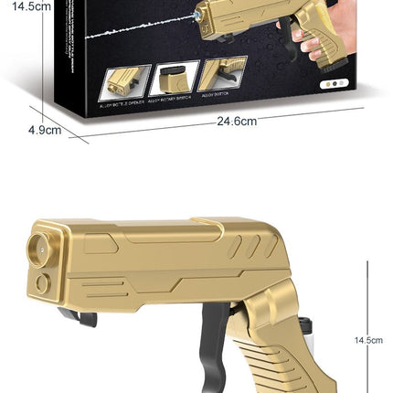 Multifunctional Champagne Gun with Bottle Opener and Spray Dispenser - Alloy Party Beverage Fun Sprayer for Wine Beer Champagne Carbonated Drinks, 2 Pack Silver