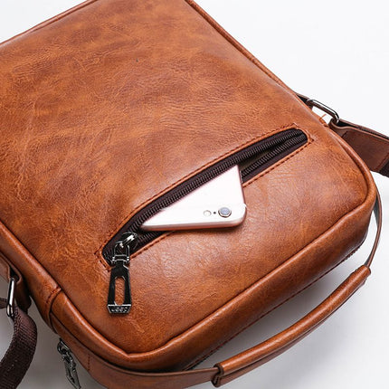 4PCS Brown Retro Business Casual Bag Set with Soft PU Leather Messenger Bag, Handbag, Long & Short Wallet - Large Capacity Multi Compartments and Structured Shape for 8" Ipad Phone Umbrella Cup