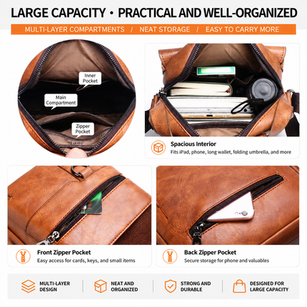 4PCS Khaki Retro Business Casual Bag Set with Soft PU Leather Messenger Bag, Handbag, Long & Short Wallet - Large Capacity Multi Compartments and Structured Shape for 8" Ipad Phone Umbrella Cup