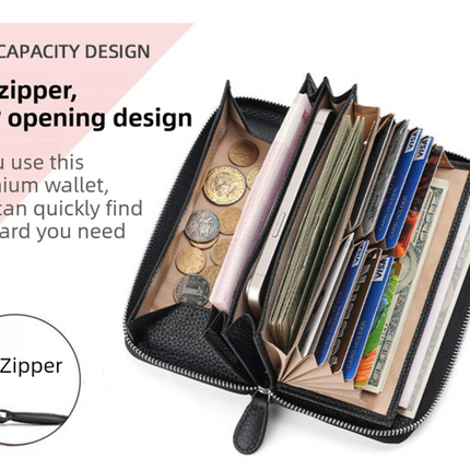 Green Genuine Leather Women's Long Wallet with RFID Blocking & Hidden NFC  - Large Capacity Phone Purse with 180° Zipper Closure, 18 Card Slots, Coin/Cash Pockets and for Daily Travel Use