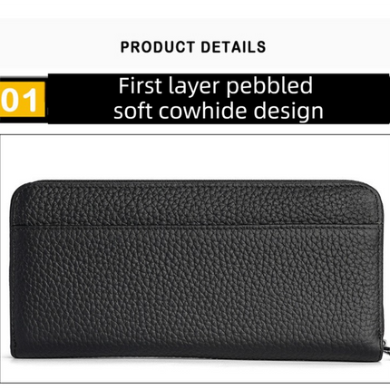 Blue Genuine Leather Women's Long Wallet with RFID Blocking & Hidden NFC  - Large Capacity Phone Purse with 180° Zipper Closure, 18 Card Slots, Coin/Cash Pockets and for Daily Travel Use