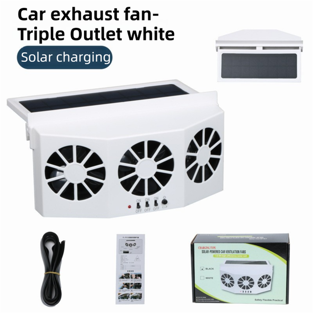 White Solar Rechargable Triple Outlet Car Window Ventilation and Exhaust V888-ELOSUNG55098-2