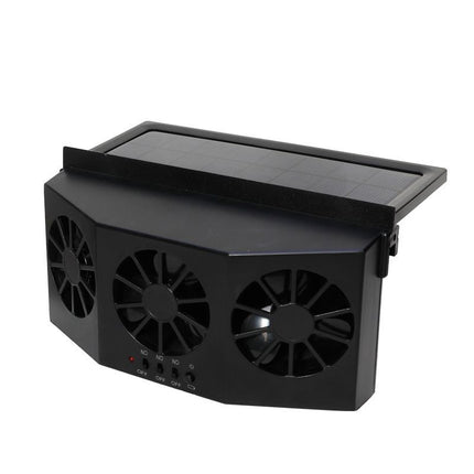 Black Triple Outlet Car Window Ventilation and Exhaust Fan - Solar & USB Plug in, 4500 RPM Air Circulation and Foldable Space Saving, Remove Heat Odors Smoke and Stale Air for Most Vehicles without Anti-Pinch Feature