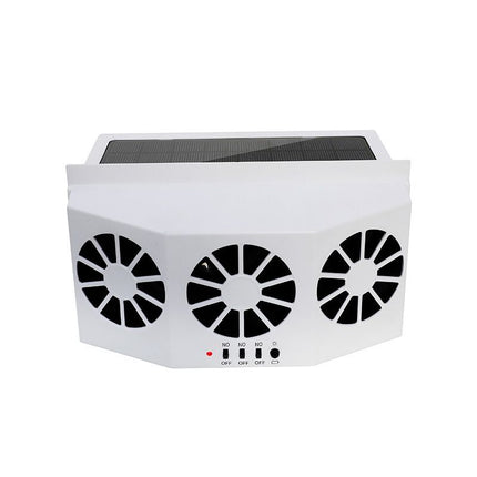 White Triple Outlet Car Window Ventilation and Exhaust Fan - Solar & USB Plug in, 4500 RPM Air Circulation and Foldable Space Saving, Remove Heat Odors Smoke and Stale Air for Most Vehicles without Anti-Pinch Feature