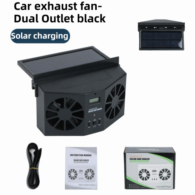 Black Solar Rechargable Dual Outlet Car Window Ventilation and Exhaust V888-ELOSUNG55098-5
