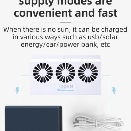 Black Solar Rechargable Dual Outlet Car Window Ventilation and Exhaust Fan - 4500 RPM Air Circulation and Foldable Space Saving, Remove Heat Odors Smoke and Stale Air for Most Vehicles without Anti-Pinch Feature